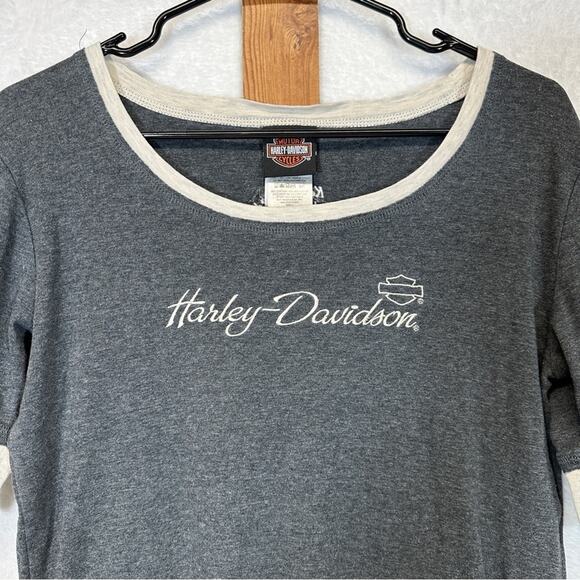 Harley Davidson Gray & Cream‎ Short Sleeve Tee Shirt Size L - Picture 2 of 7